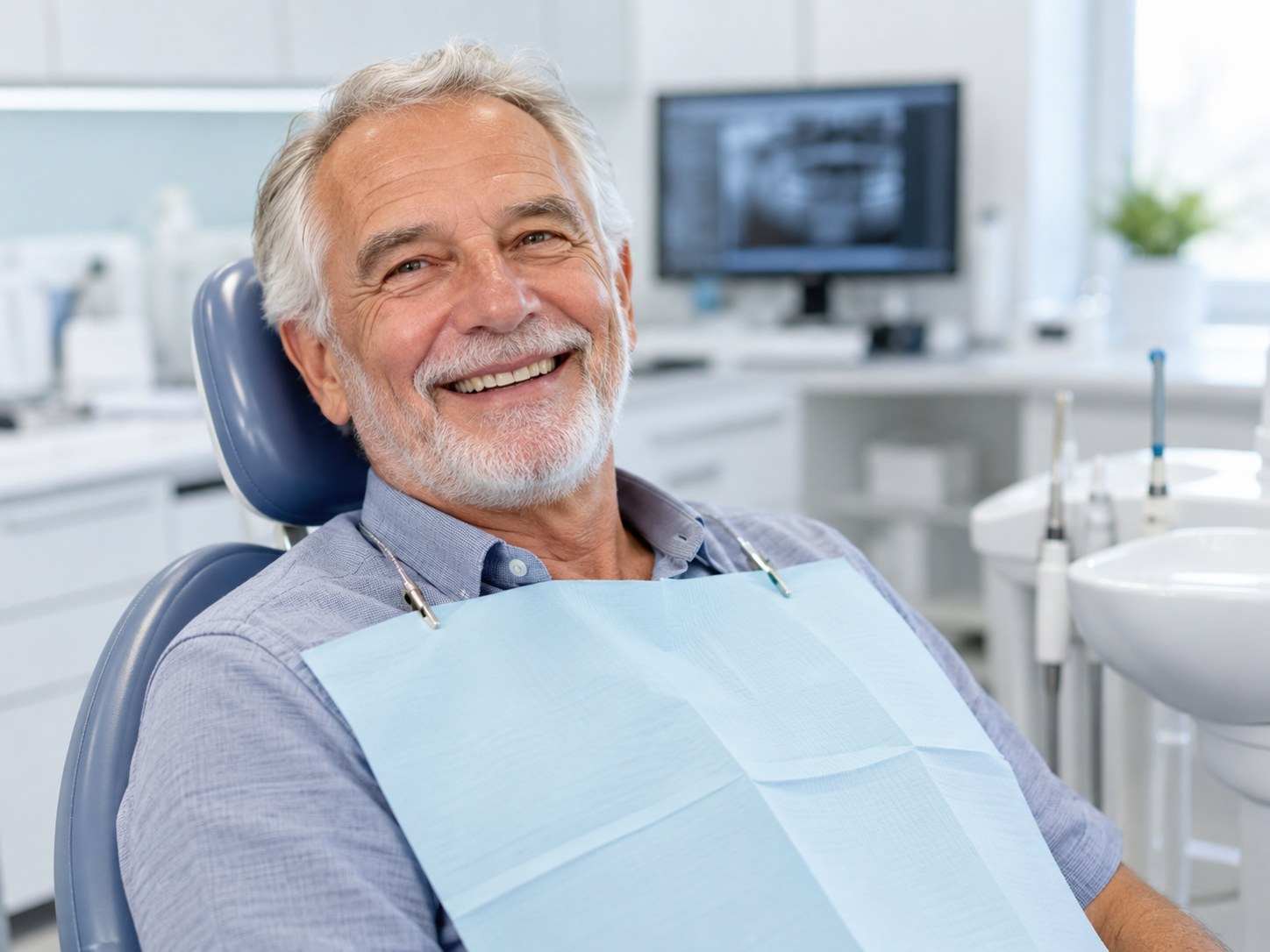 Zufriedener Patient in moderner Zahnarztpraxis